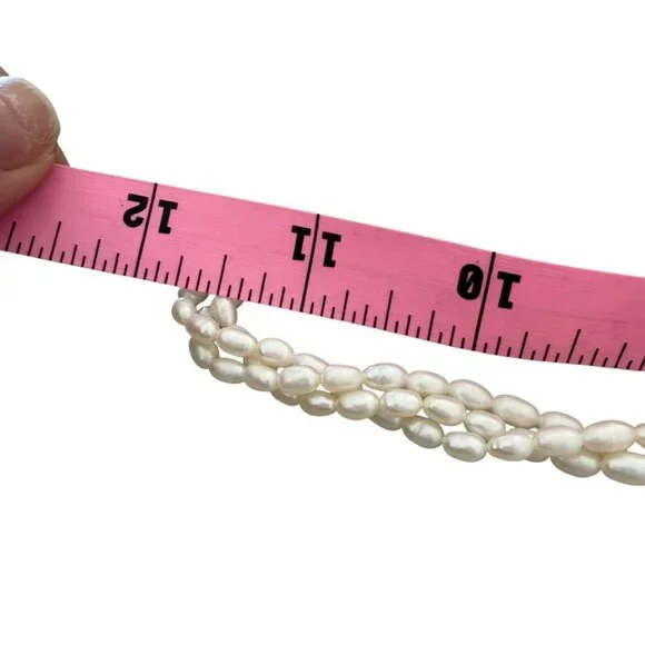 Rice Freshwater Pearls Multistrand necklace 14K gold clasp Vintage Necklaces